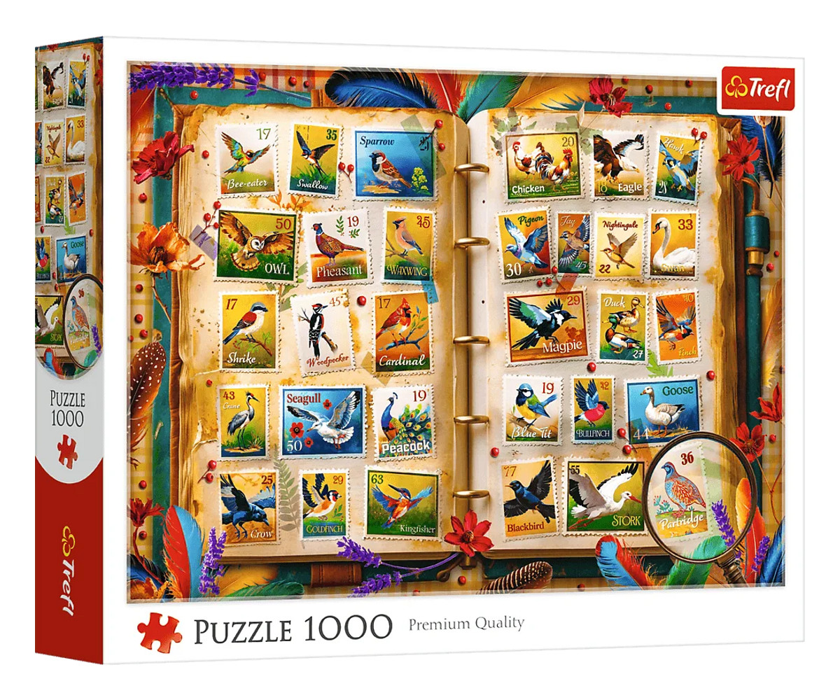 Puzzle 1000 Kolekcja znaczków atlas ptaków