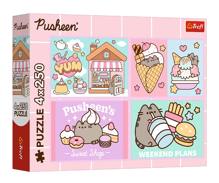 Puzzle 4x250 Poznajcie Pusheena