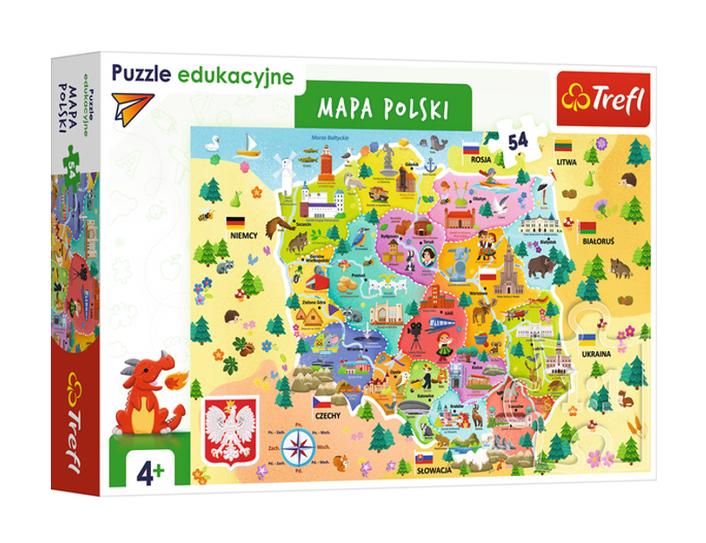 Puzzle 54 edukacyjne Mapa Polsk