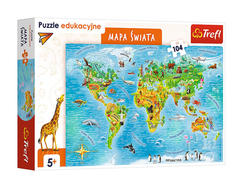 Puzzle 104 el. Edukacyjne Mapa świata