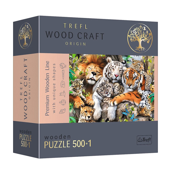 Puzzle drewniane 501 el. Dzikie koty w dżungli
