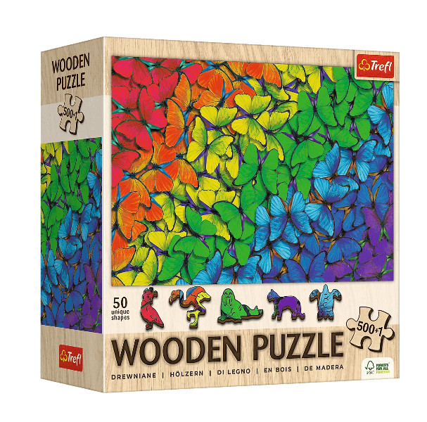 Puzzle 500+1 Drewniane Tęczowe motyle