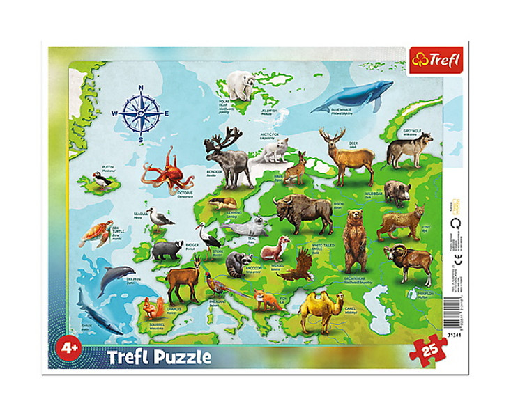 Puzzle ramkowe Mapa Europy ze zwierzętami