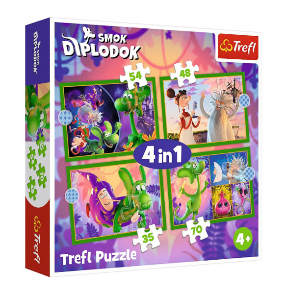 Puzzle 4w1 Świat Smoka Diplodoka