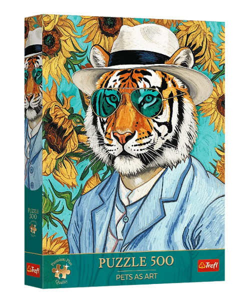 Puzzle 500 Premium Plus Pan Tygrys i słoneczniki