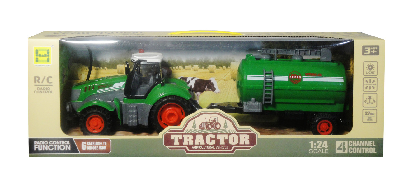 Traktor z przyczepą sterowany pilotem z ładowarką