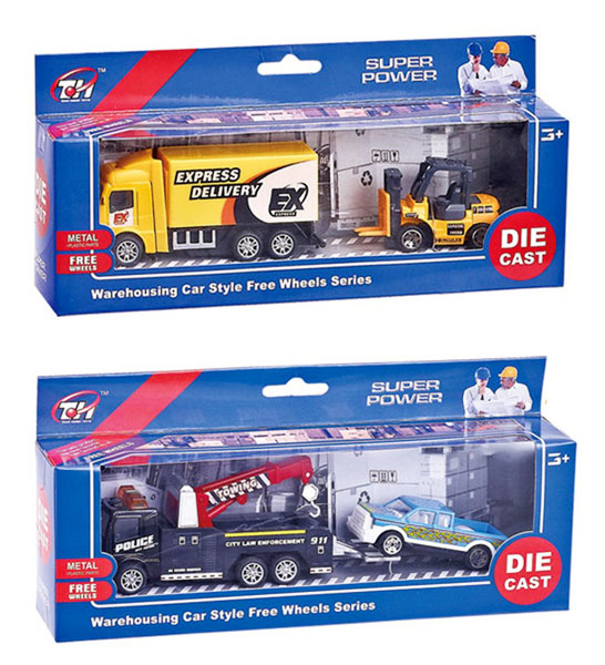 Pojazd auto ciężarówka z wózkiem widłowym lub holownik z autem