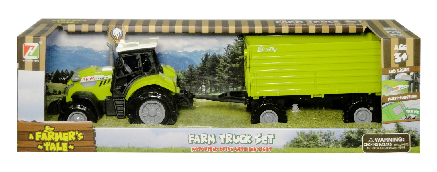 Traktor z dźwiękiem, światłem i napędem oraz przyczepą