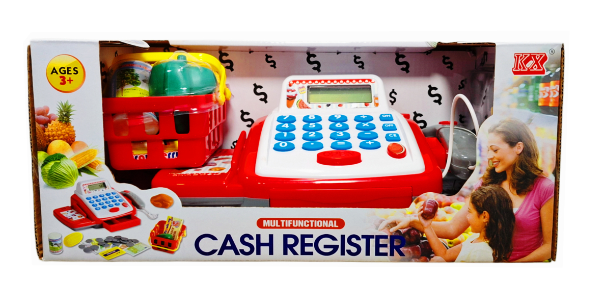 Kasa sklepowa z kalkulatorem, skanerem i koszykiem zakupowym