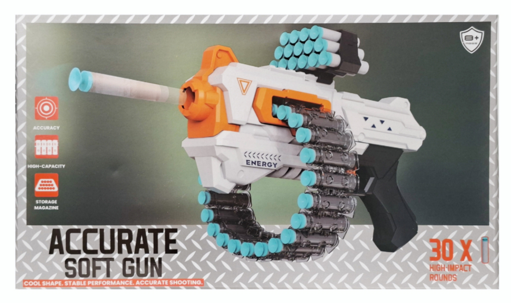 Pistolet z piankowymi pociskami i magazynkiem