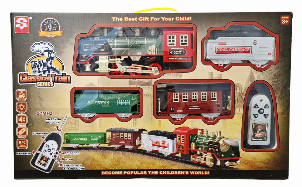 Kolejka pociąg sterowany radiowo pilotem ze światłem, dźwiękiem i dymem