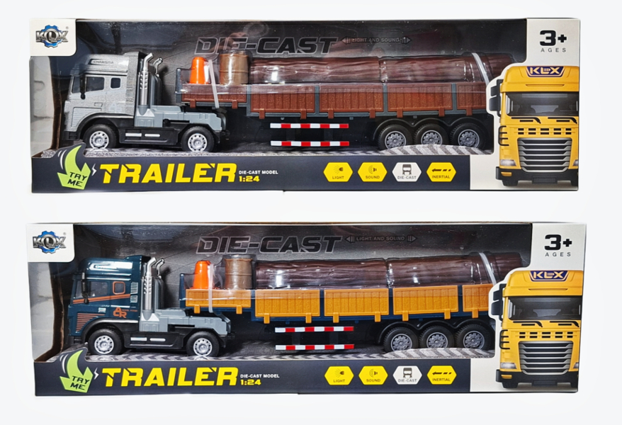 Pojazd ciężarówka ze światłem i dźwiękiem z przyczepą z drewnem i akcesoriami