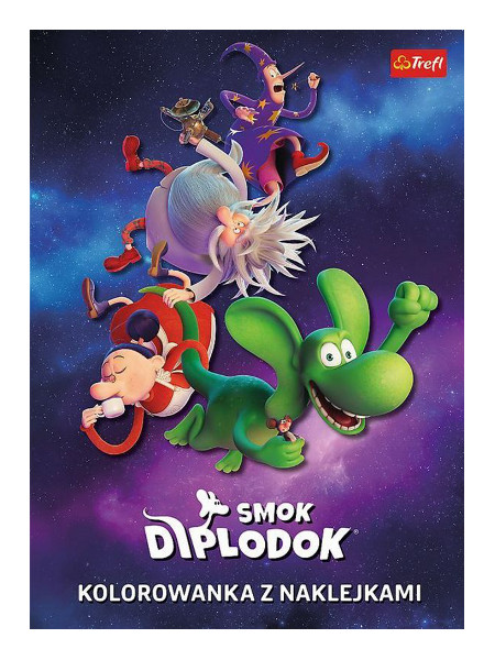 Smok Diplodok. Kolorowanka z naklejkami