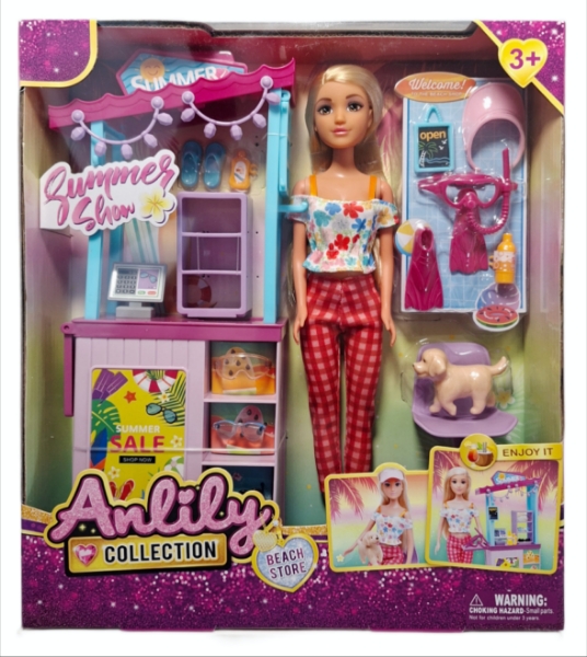 Akcesoria dla lalki Lalka ze stoiskiem z akcesoriami letnimi