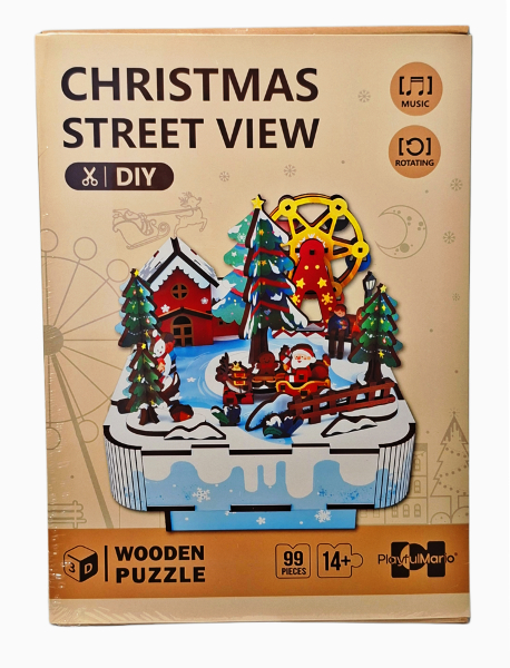 Puzzle drewniane 99 elementów świąteczna scena 3D pozytywka z ruchomymi elementami