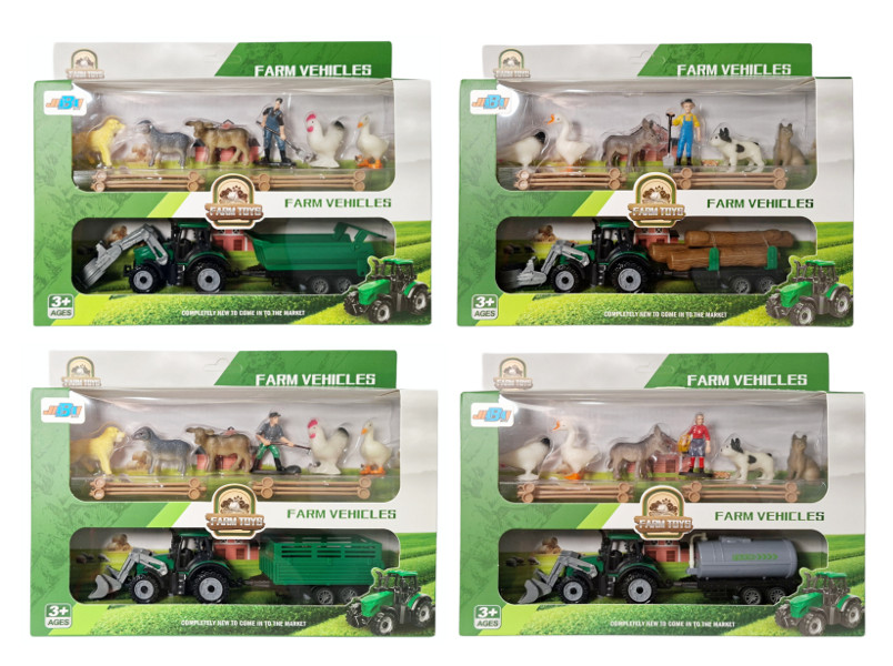 Zestaw rolniczy traktor z przyczepą i akcesoriami