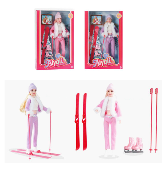 Lalka z nartami i łyżwami