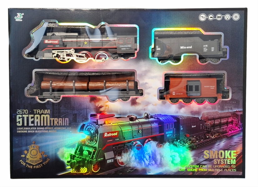 Kolejka pociąg ze światłem, dźwiękiem i dymem