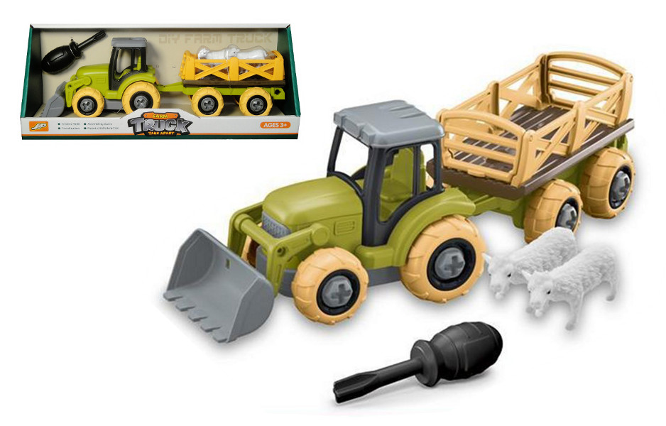 Zestaw rolniczy do skręcania traktor z przyczepą i zwierzętami