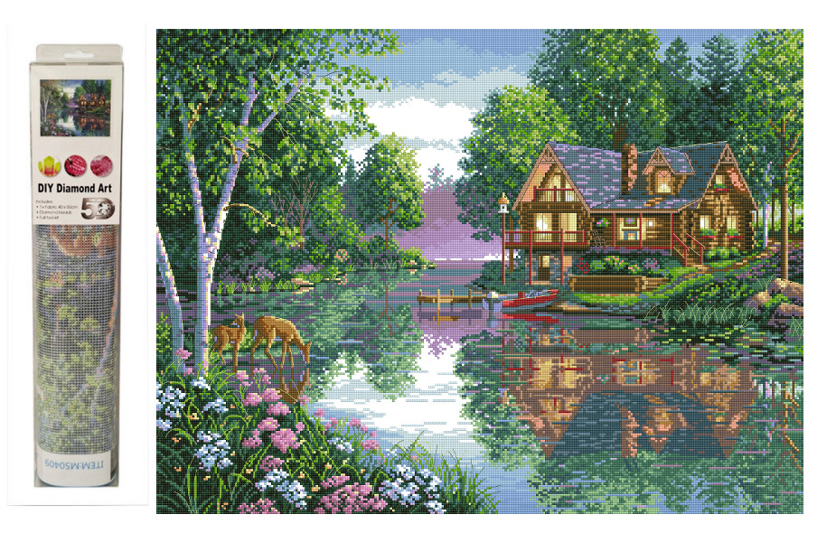 Mozaika diamentowa domek nad jeziorem M50409