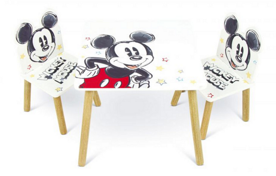 Stolik drewnany (50x50x44cm) + dwa krzesełka (26,5x26,5x50) Mickey