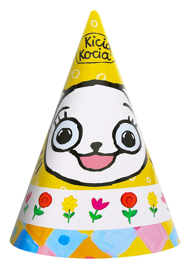 Czapeczki urodzinowe Kicia Kocia na urodziny papierowe kolorowe 6 sztuk