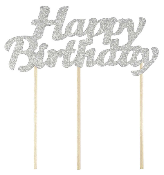 Dekoracje tortu Happy Birthday srebrna