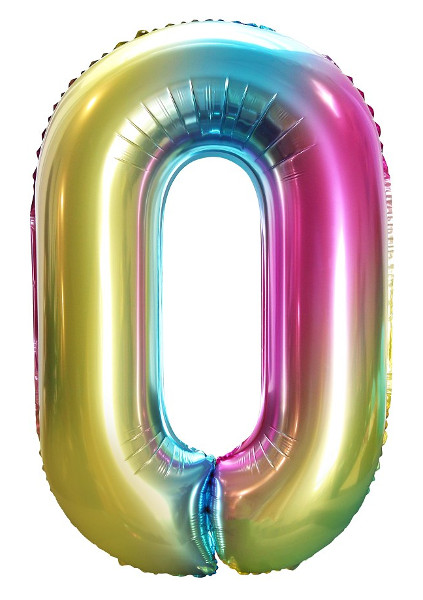 Balon foliowy Cyfra 0 tęczowa
