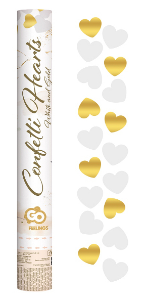 Konfetti pneumatyczne Złote i białe serduszka