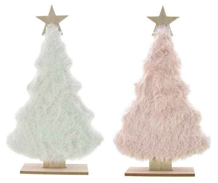 Drewniana choinka z futerkiem na Święta
