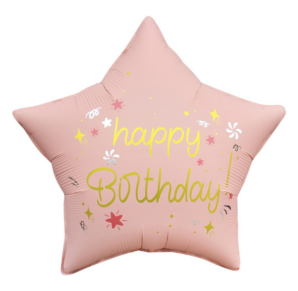 Balon foliowy Happy Birthday gwiazda matowa różowa 18
