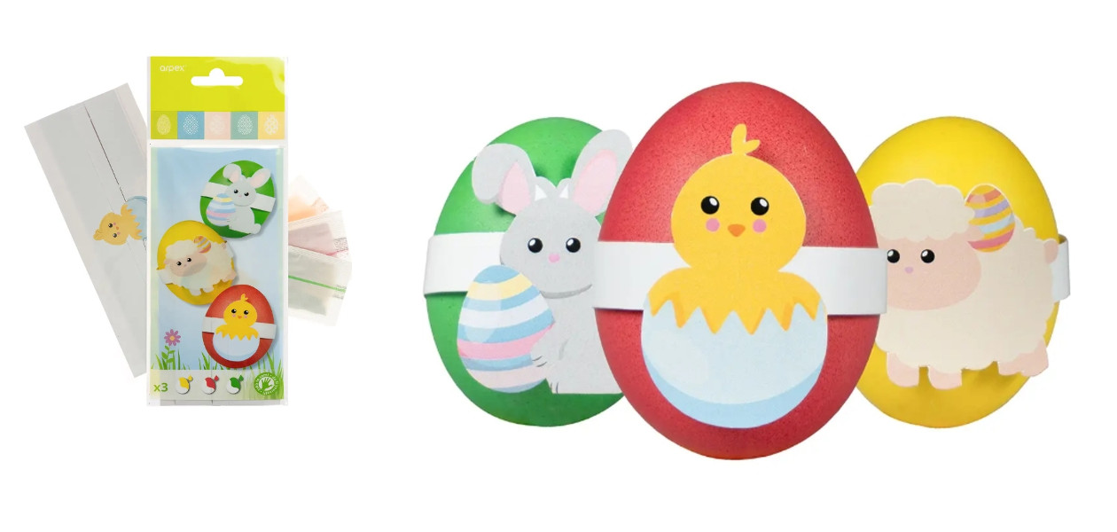 Zestaw 3 szt barwników + papierowy arkusz z postaciami do zdobienia jajek Wielkanocnych